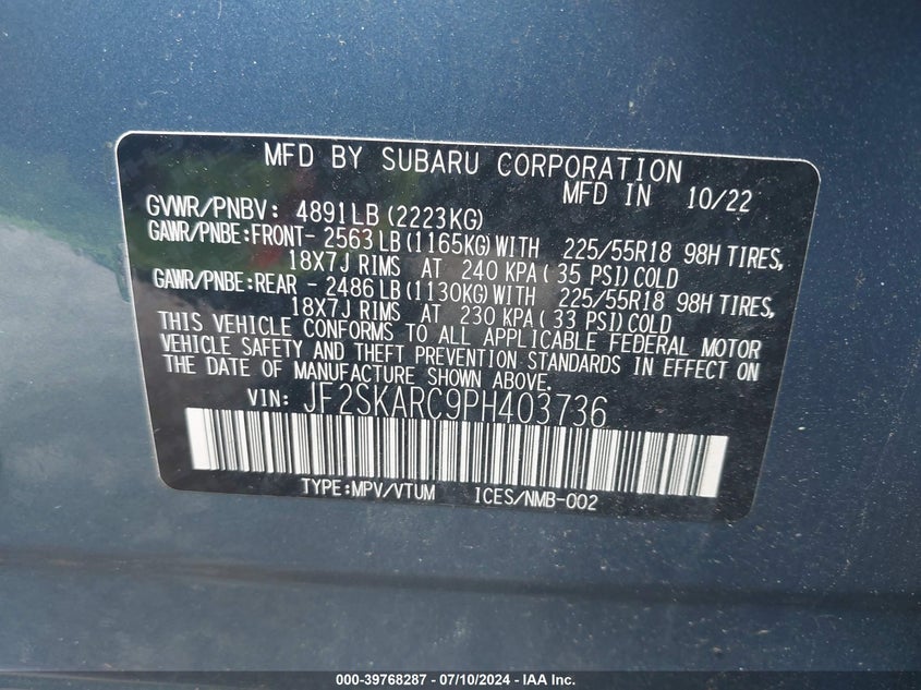 2023 Subaru Forester Touring VIN: JF2SKARC9PH403736 Lot: 39768287