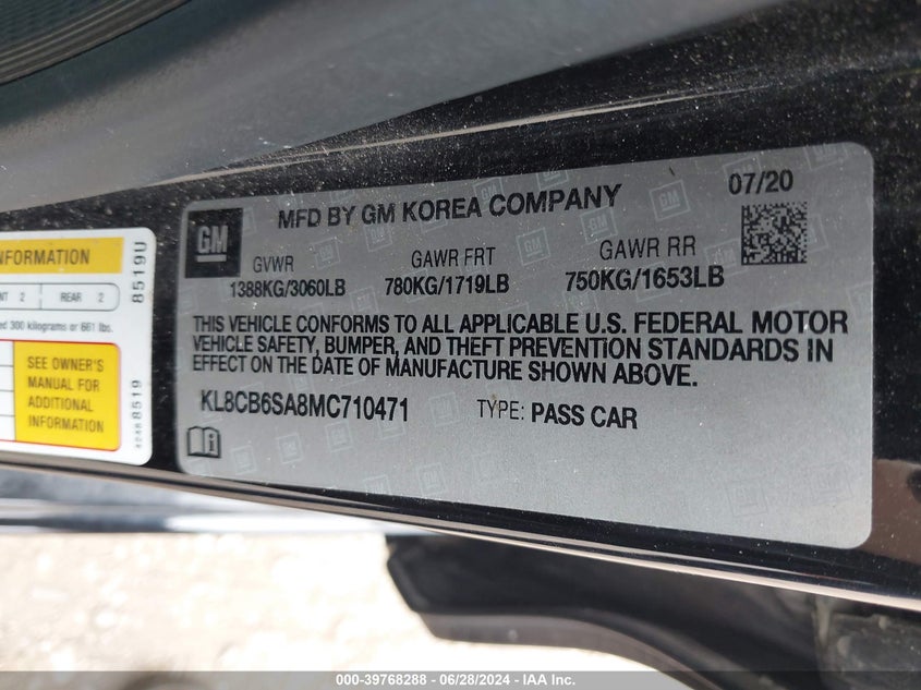 KL8CB6SA8MC710471 2021 Chevrolet Spark Fwd Ls Automatic