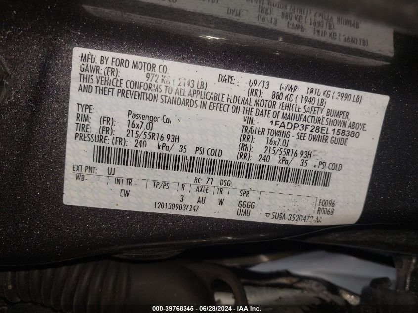 1FADP3F28EL158380 | 2014 FORD FOCUS