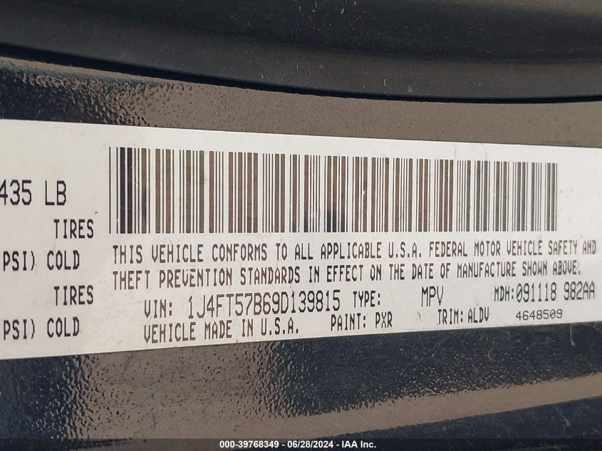 2009 Jeep Compass Limited VIN: 1J4FT57B69D139815 Lot: 39768349