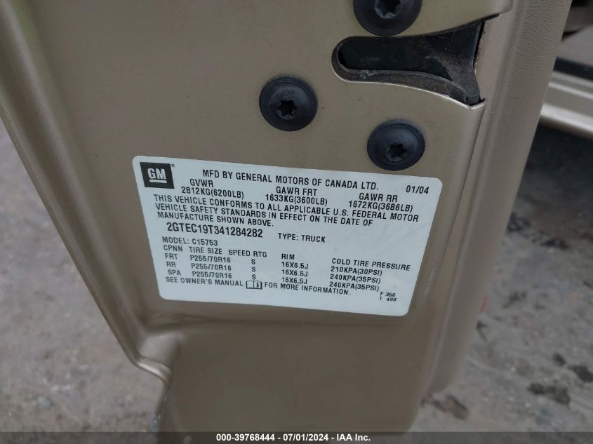 2004 GMC Sierra 1500 Sle VIN: 2GTEC19T341284282 Lot: 39768444