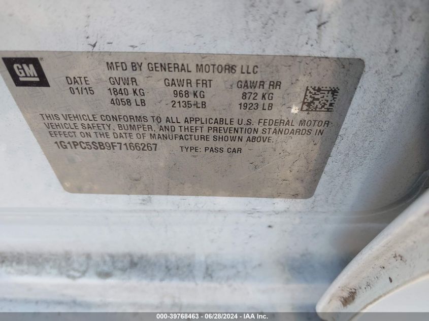 2015 Chevrolet Cruze 1Lt Auto VIN: 1G1PC5SB9F7166267 Lot: 39768463