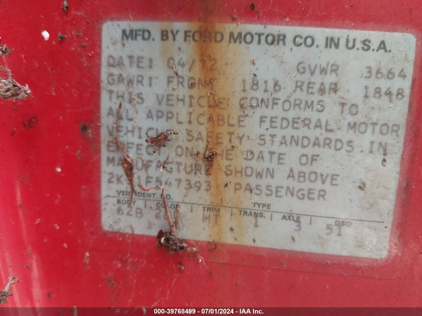 1972 Mercury Comet VIN: 2K31F547393 Lot: 39768499