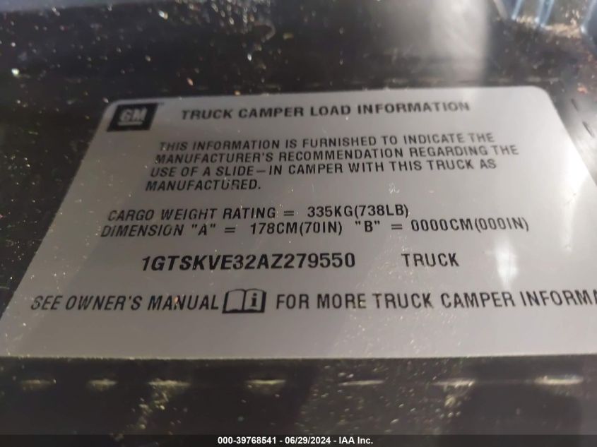 2010 GMC Sierra 1500 Sle VIN: 1GTSKVE32AZ279550 Lot: 39768541