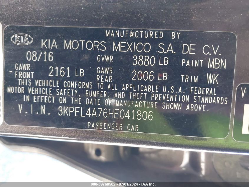 3KPFL4A76HE041806 2017 Kia Forte Lx