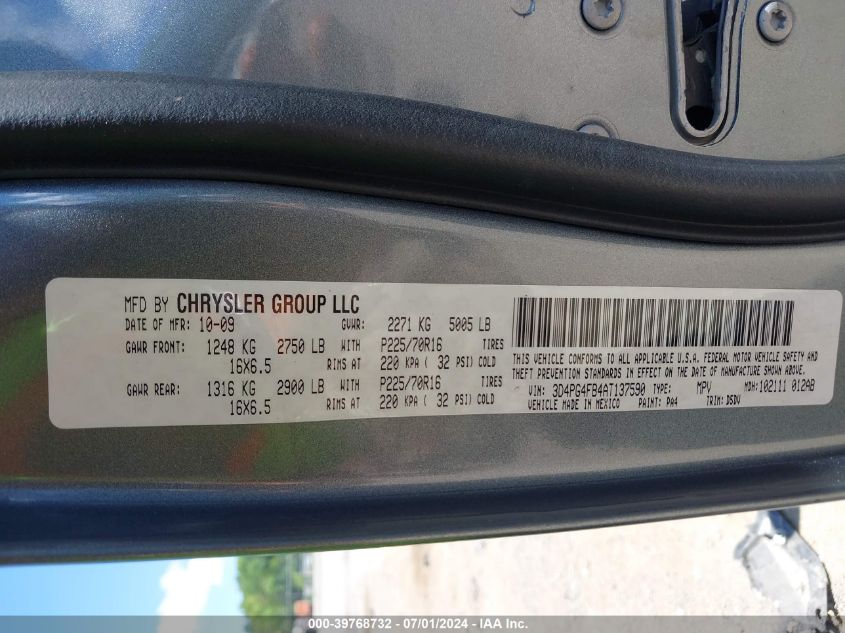 2010 Dodge Journey Se VIN: 3D4PG4FB4AT137590 Lot: 39768732