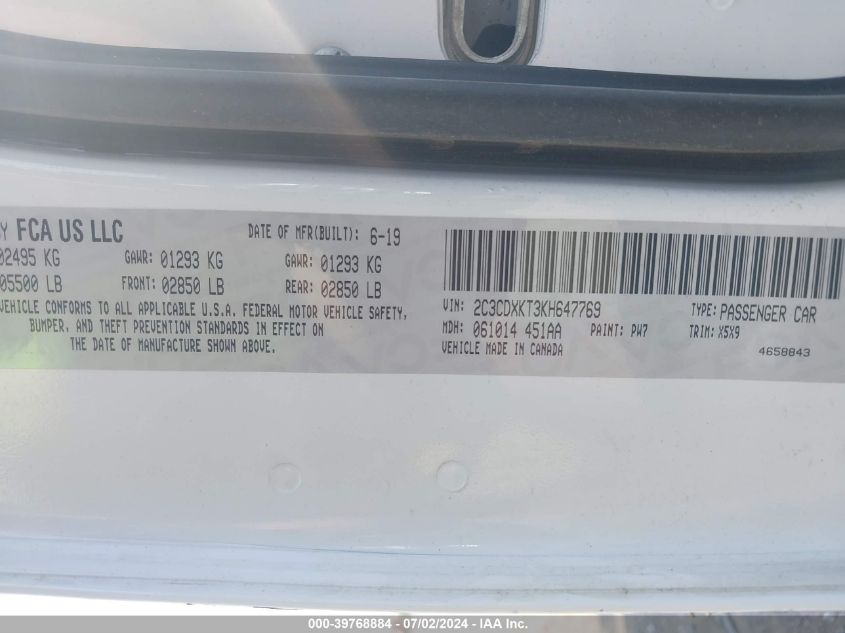 2019 DODGE CHARGER POLICE - 2C3CDXKT3KH647769