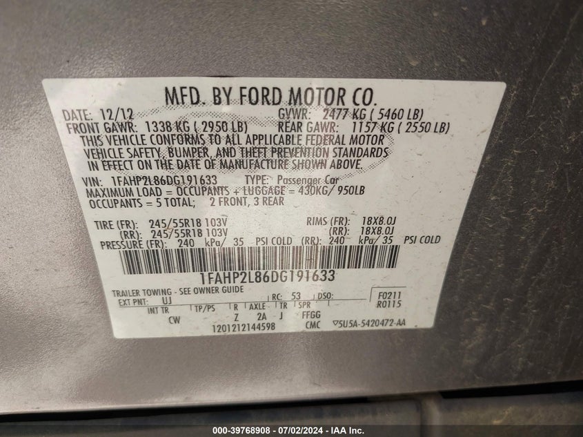 2013 FORD POLICE INTERCEPTOR - 1FAHP2L86DG191633