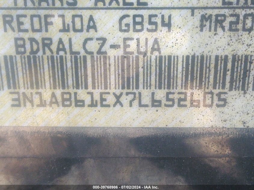 2007 Nissan Sentra 2.0 VIN: 3N1AB61EX7L652605 Lot: 39768986