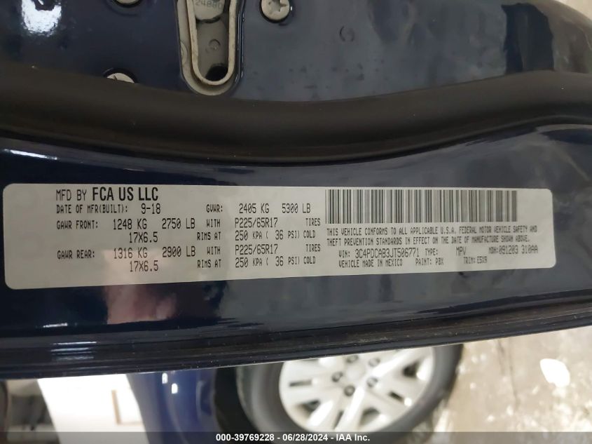 2018 Dodge Journey Se VIN: 3C4PDCAB3JT506771 Lot: 39769228