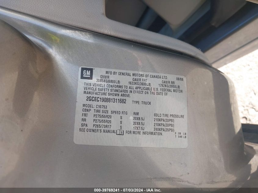 2008 Chevrolet Silverado C1500 VIN: 2GCEC190881311682 Lot: 39769241