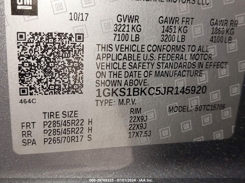 2018 GMC YUKON SLT - 1GKS1BKC5JR145920