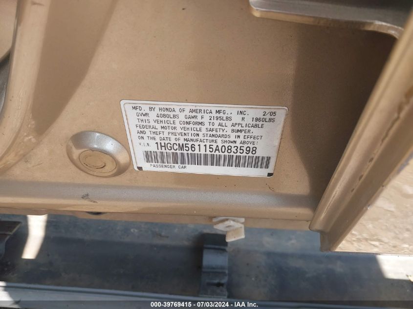 2005 Honda Accord Dx VIN: 1HGCM56115A083598 Lot: 39769415