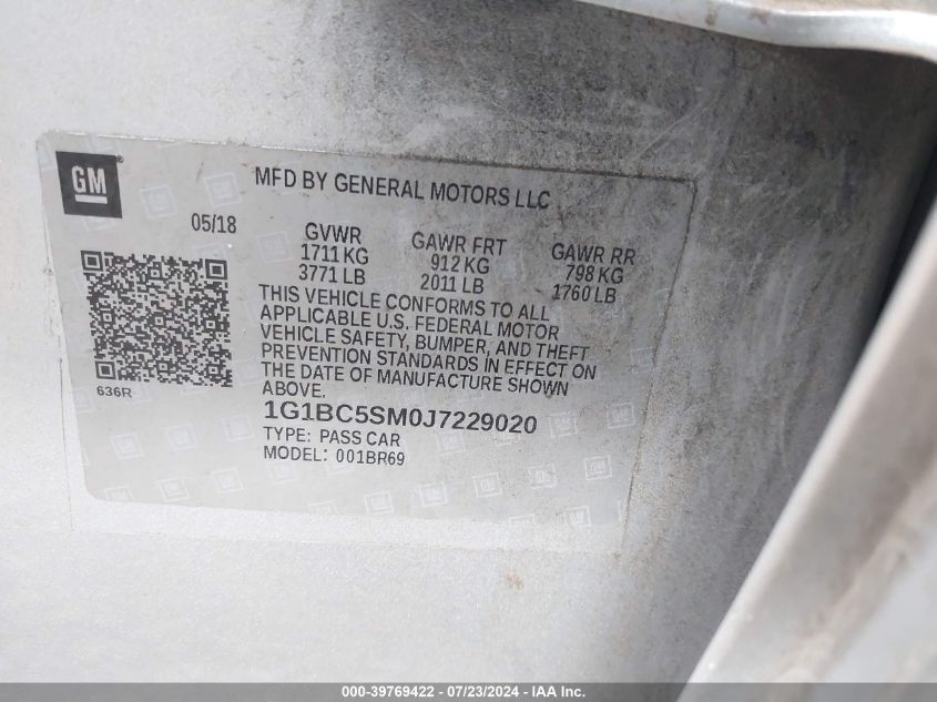 2018 Chevrolet Cruze Ls Auto VIN: 1G1BC5SM0J7229020 Lot: 39769422