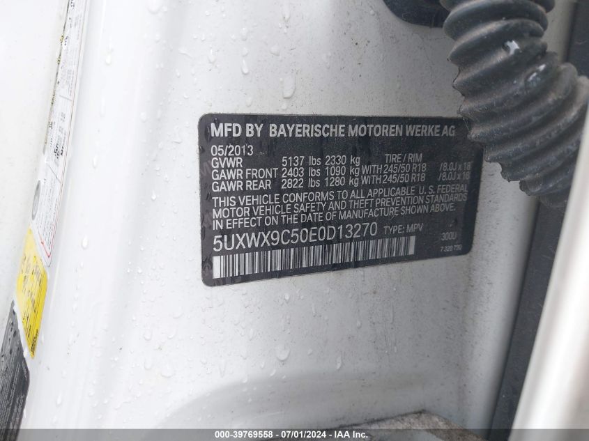 2014 BMW X3 xDrive28I VIN: 5UXWX9C50E0D13270 Lot: 39769558