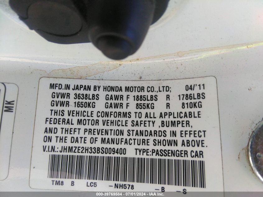 JHMZE2H33BS009400 2011 Honda Insight