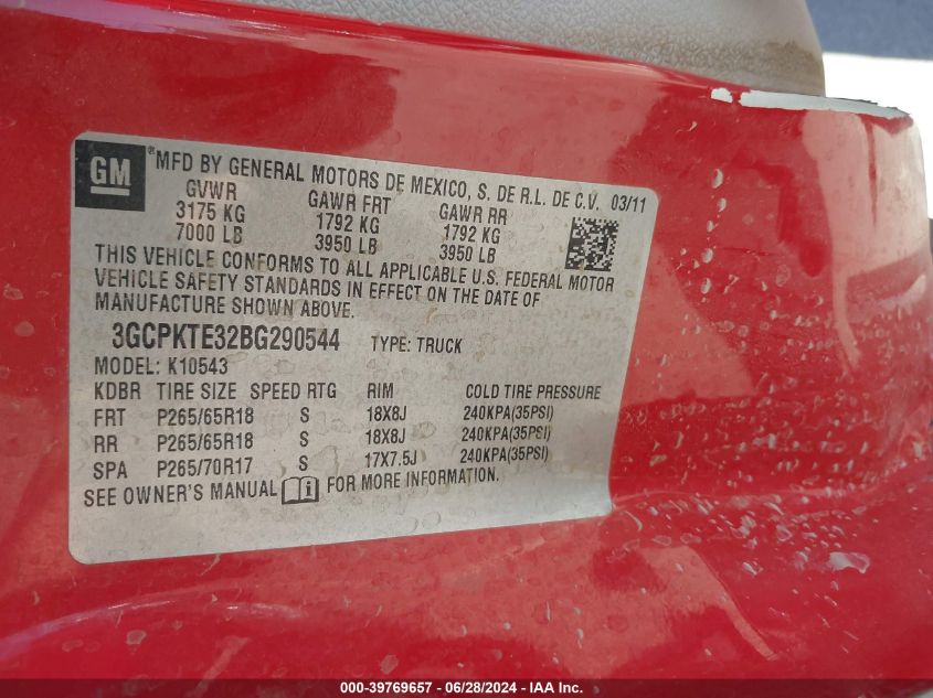 2011 Chevrolet Silverado 1500 Ltz VIN: 3GCPKTE32BG290544 Lot: 39769657