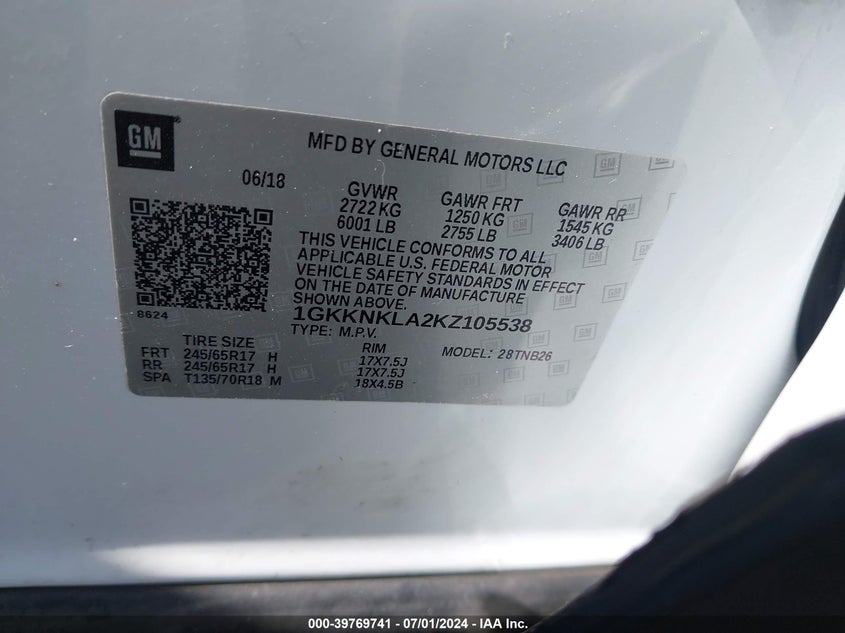 2019 GMC ACADIA SLE - 1GKKNKLA2KZ105538