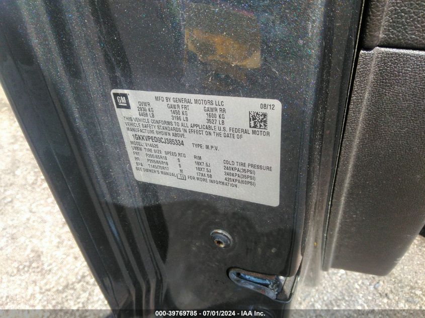 2012 GMC Acadia Sle VIN: 1GKKVPED9CJ385334 Lot: 39769785