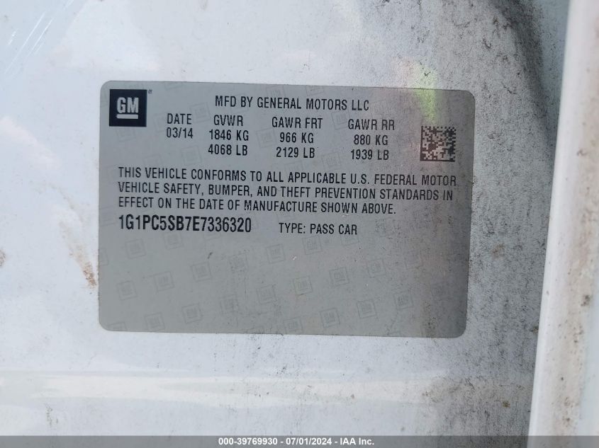 2014 Chevrolet Cruze 1Lt Auto VIN: 1G1PC5SB7E7336320 Lot: 39769930