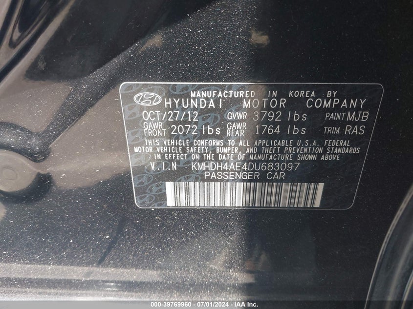 2013 Hyundai Elantra Gls VIN: KMHDH4AE4DU683097 Lot: 39769960