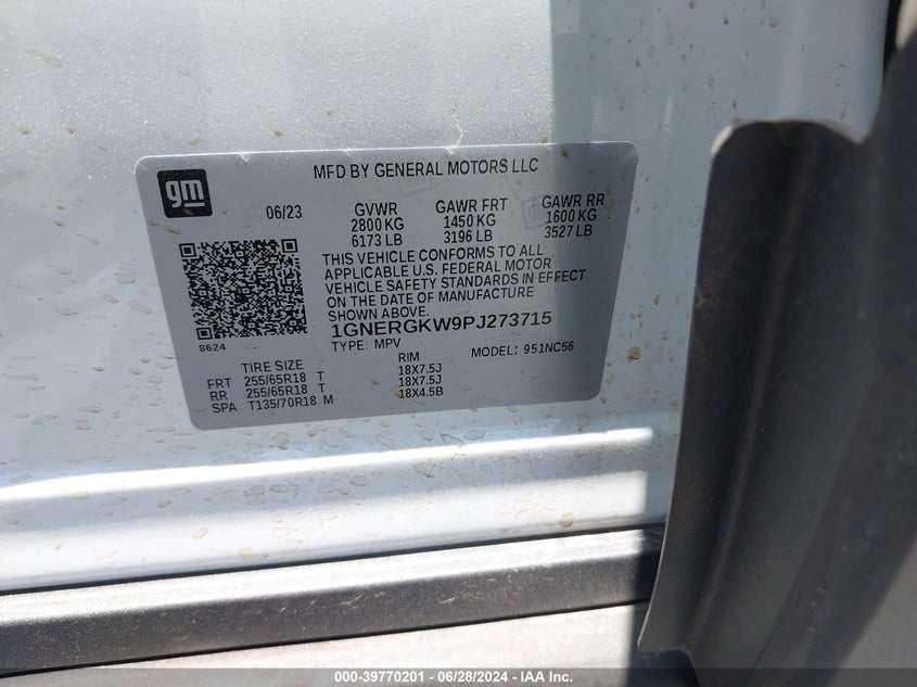 2023 Chevrolet Traverse Fwd Lt Cloth VIN: 1GNERGKW9PJ273715 Lot: 39770201