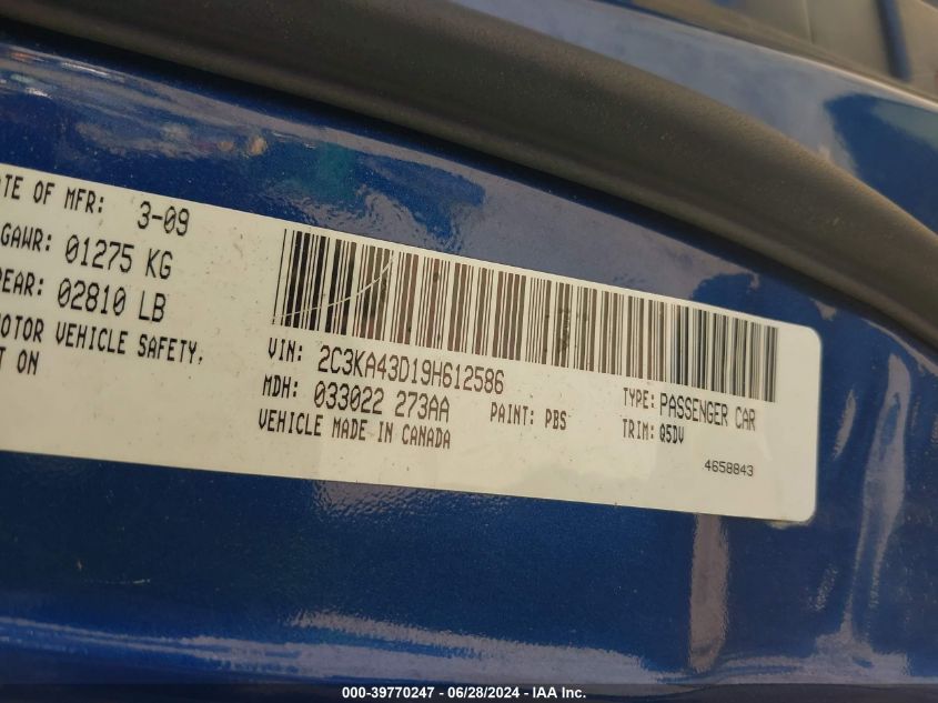 2009 Chrysler 300 Lx VIN: 2C3KA43D19H612586 Lot: 39770247