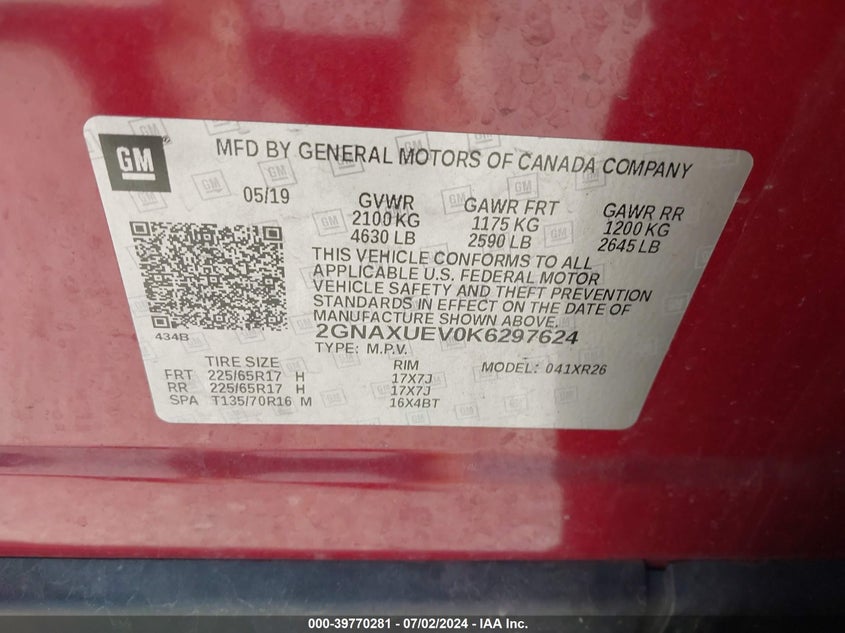 2019 CHEVROLET EQUINOX LT - 2GNAXUEV0K6297624