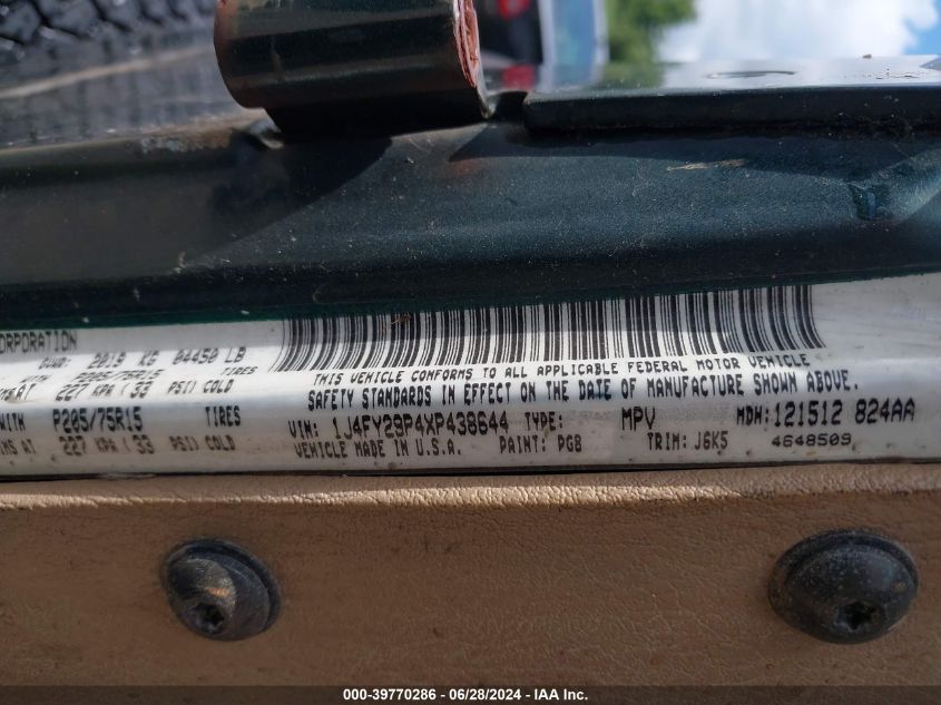 1999 Jeep Wrangler Se VIN: 1J4FY29P4XP438644 Lot: 39770286