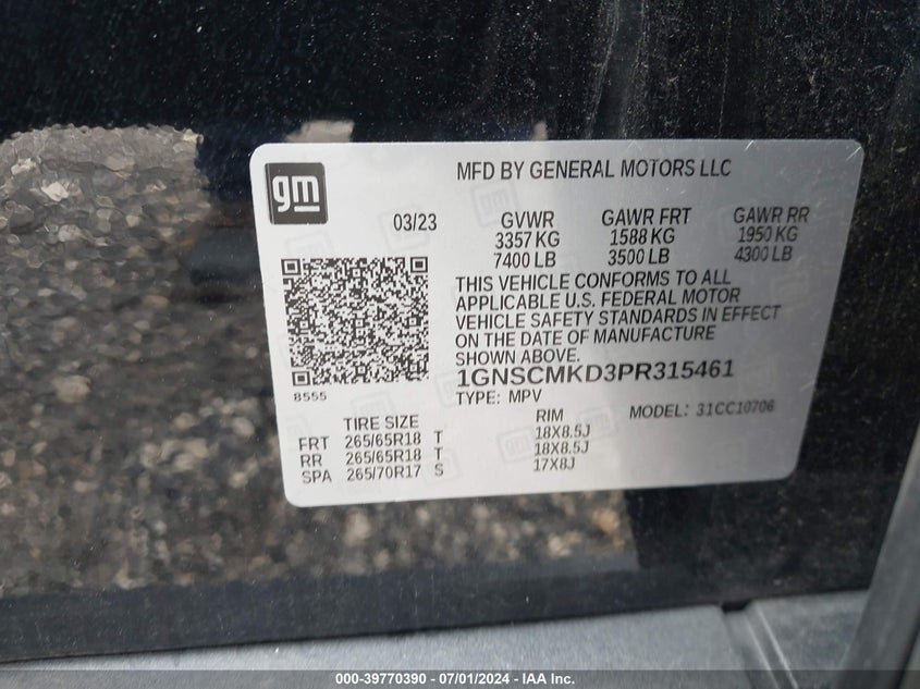 2023 CHEVROLET TAHOE C1500  LS - 1GNSCMKD3PR315461