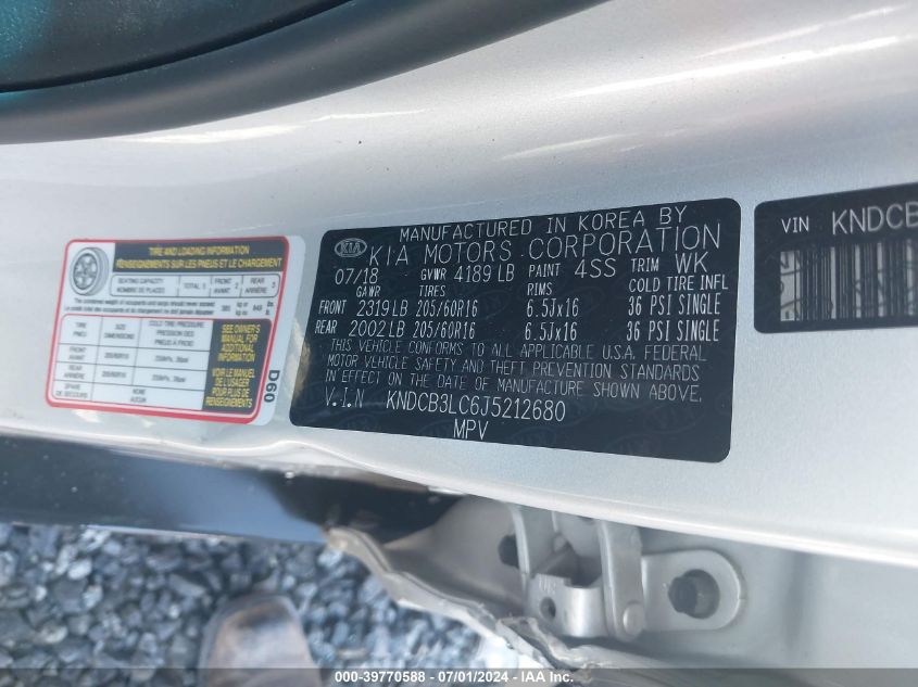 2018 Kia Niro Lx VIN: KNDCB3LC6J5212680 Lot: 39770588