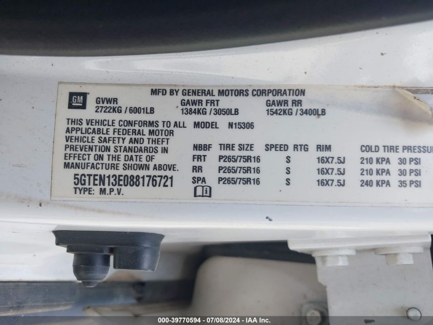 2008 Hummer H3 Suv VIN: 5GTEN13E088176721 Lot: 39770594