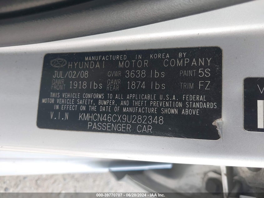 2009 Hyundai Accent Gls VIN: KMHCN46CX9U282348 Lot: 39770707