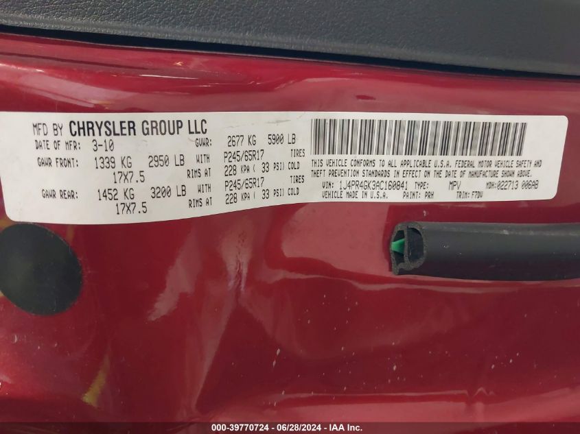 2010 Jeep Grand Cherokee Laredo VIN: 1J4PR4GK3AC160841 Lot: 39770724