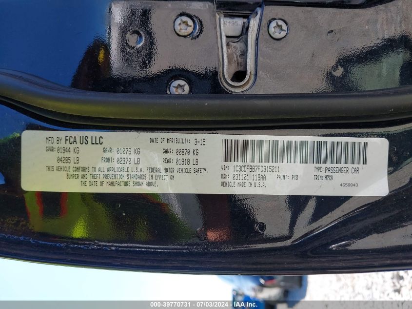 2015 Dodge Dart Sxt VIN: 1C3CDFBB7FD315211 Lot: 39770731