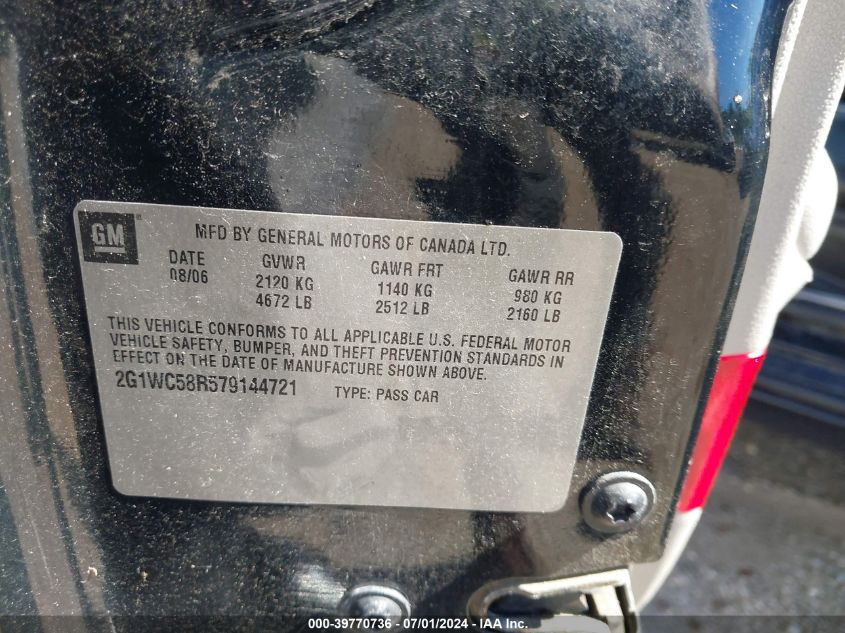 2007 Chevrolet Impala Lt VIN: 2G1WC58R579144721 Lot: 39770736