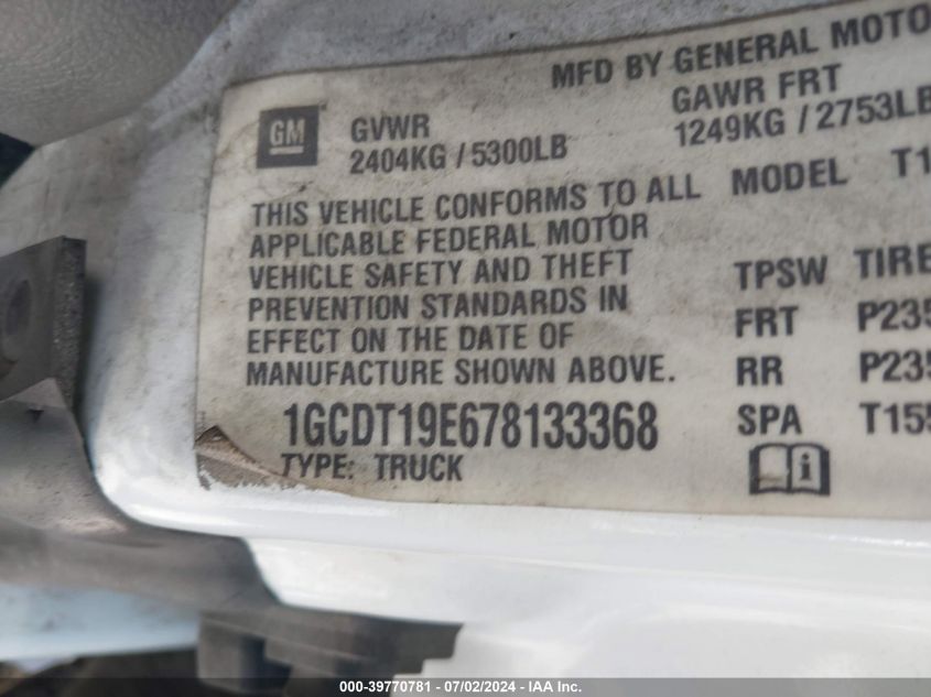2007 Chevrolet Colorado VIN: 1GCDT19E678133368 Lot: 39770781