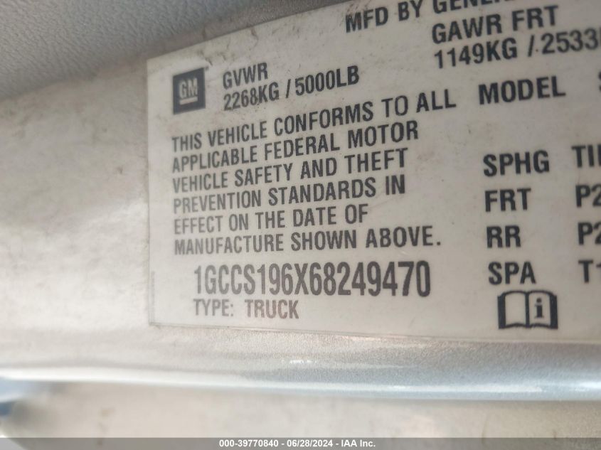 2006 Chevrolet Colorado Work Truck VIN: 1GCCS196X68249470 Lot: 39770840