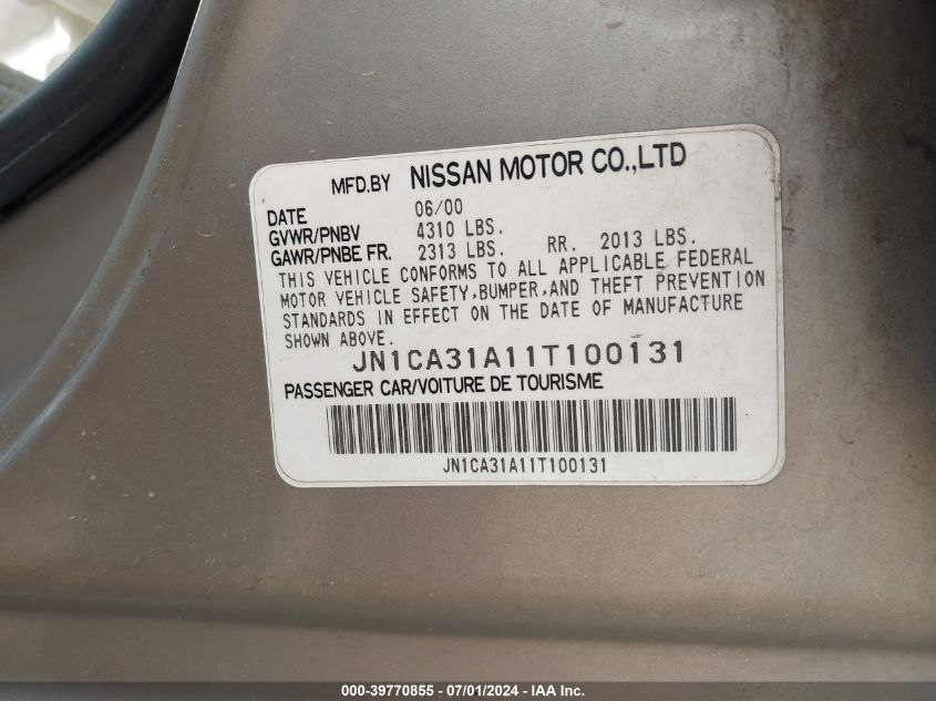 2001 Nissan Maxima Gle VIN: JN1CA31A11T100131 Lot: 39770855