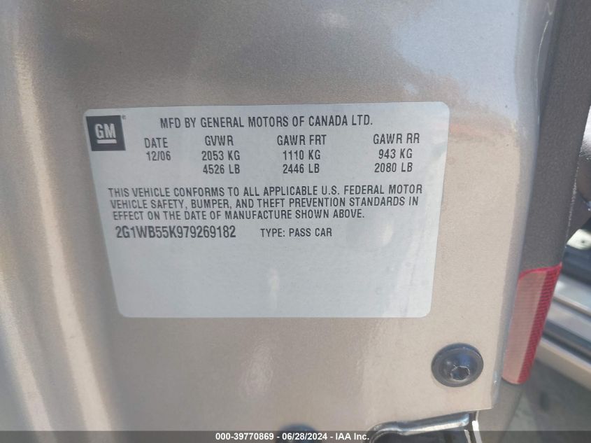 2007 Chevrolet Impala Ls VIN: 2G1WB55K979269182 Lot: 39770869