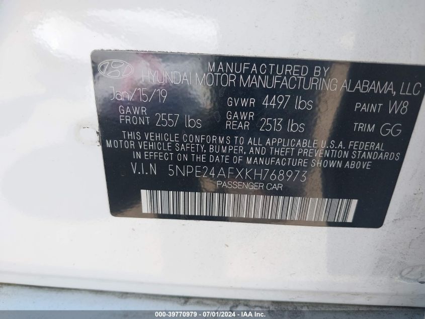 5NPE24AFXKH768973 2019 Hyundai Sonata Se