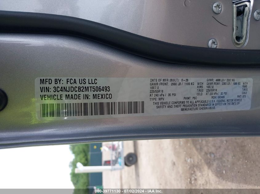 2021 Jeep Compass Limited 4X4 VIN: 3C4NJDCB2MT506493 Lot: 39771130