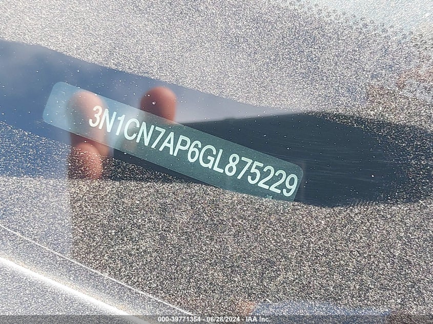 2016 Nissan Versa 1.6 S+ VIN: 3N1CN7AP6GL875229 Lot: 39771354