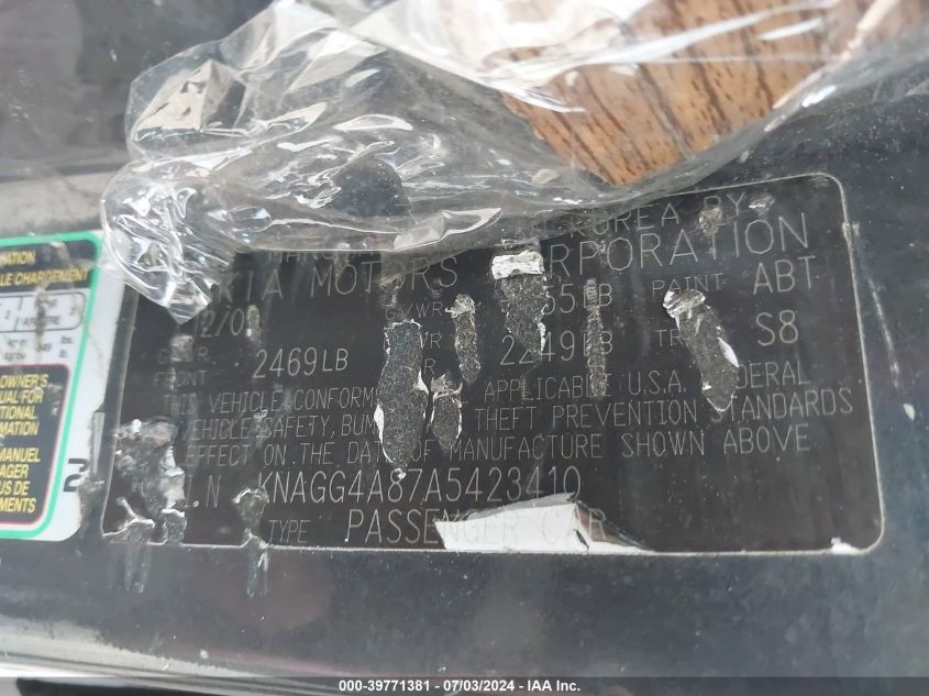 2010 Kia Optima Lx VIN: KNAGG4A87A5423410 Lot: 39771381