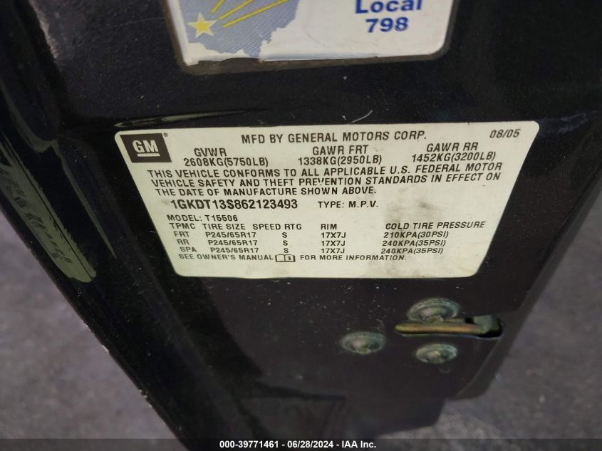 2006 GMC Envoy Sle VIN: 1GKDT13S862123493 Lot: 39771461