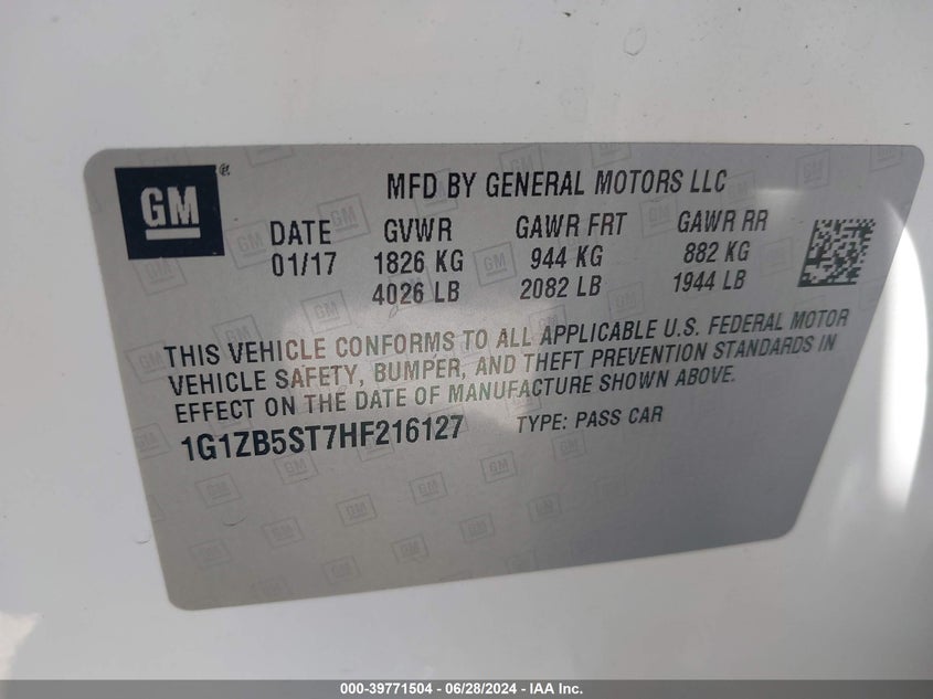 2017 Chevrolet Malibu Ls VIN: 1G1ZB5ST7HF216127 Lot: 39771504