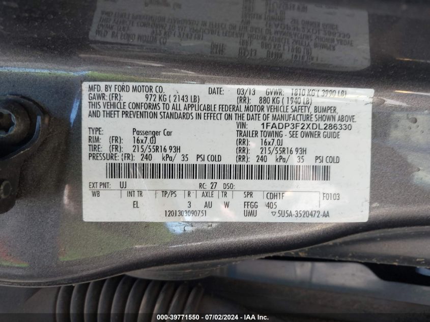 1FADP3F2XDL286330 2013 Ford Focus Se