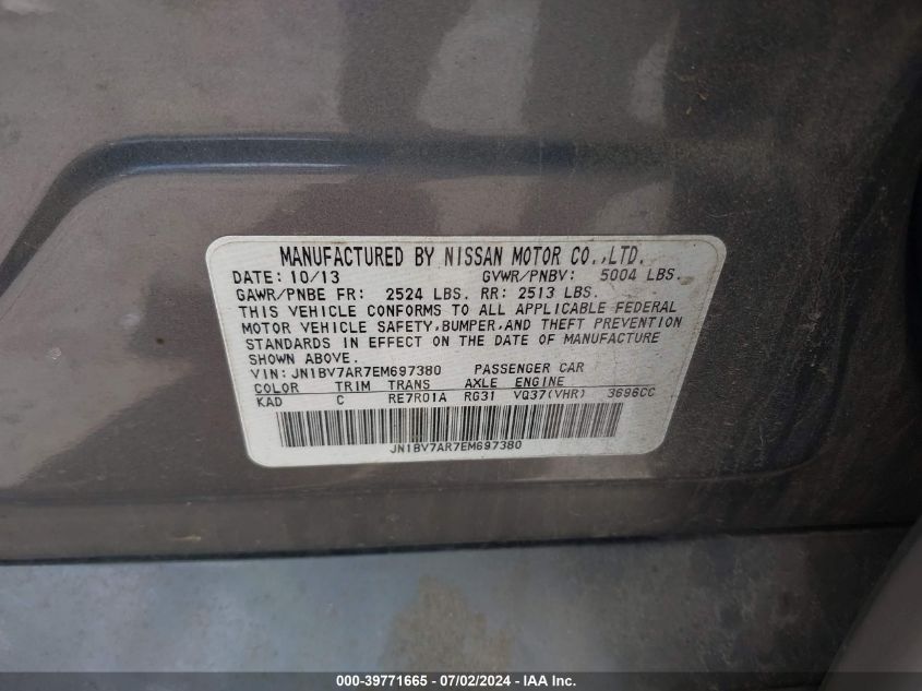 2014 Infiniti Q50 Premium VIN: JN1BV7AR7EM697380 Lot: 39771665