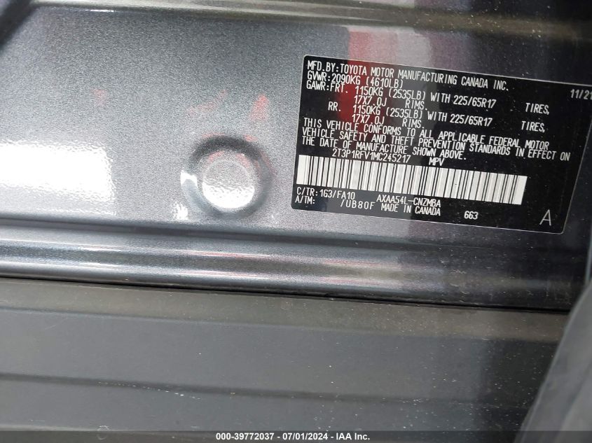 2021 Toyota Rav4 Xle VIN: 2T3P1RFV1MC245217 Lot: 39772037