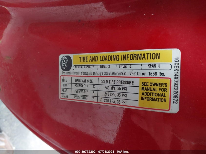 2009 Chevrolet Silverado 1500 Work Truck VIN: 1GCEK14X79Z220872 Lot: 39772202